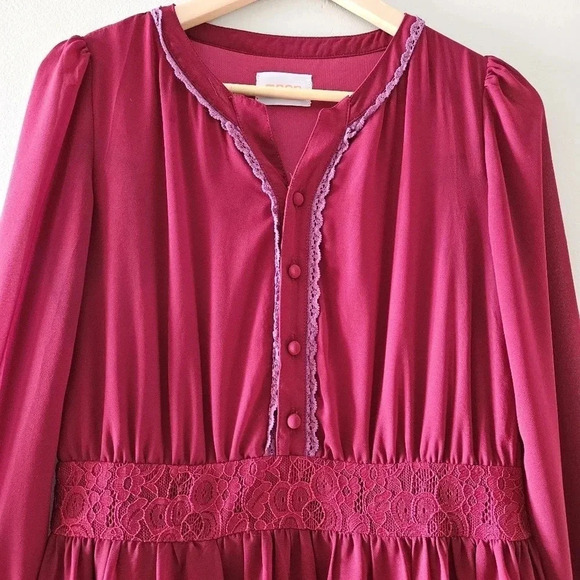 Moon Retro Vintage Style Long  Sleeve Midi Burgundy Casual Dress Size Medium. - Picture 8 of 16